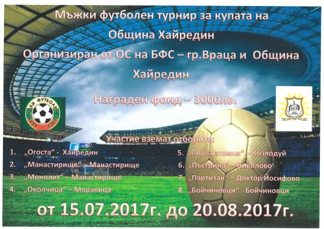 Предстои мъжки футболен турнир за купата на Община Хайредин