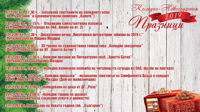Готова е програмата на Община Мездра за Коледно-новогодишните празници